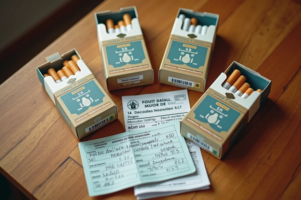 Cartouches de cigarettes espagnoles avec documents de voyage et limites douanières notées