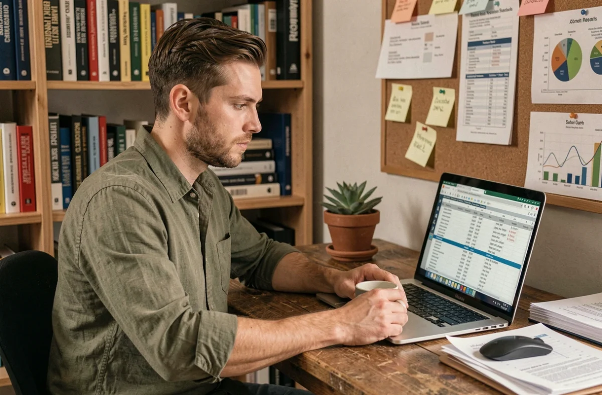 Jeune entrepreneur travaillant seul sur son projet d'entreprise depuis son bureau à domicile
